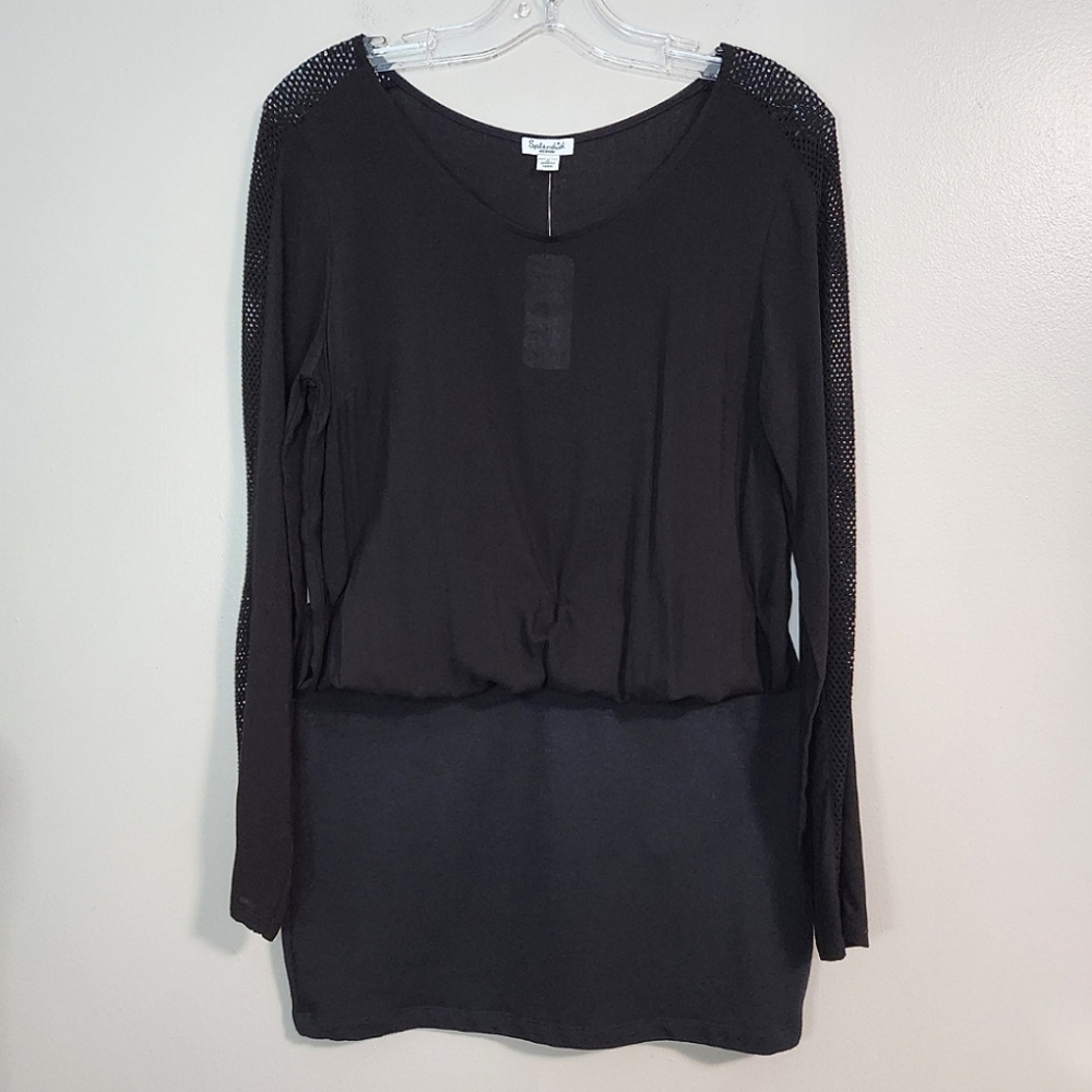 Splendid Black Perforated Sleeve Mini Dress, Size M ~ NWT